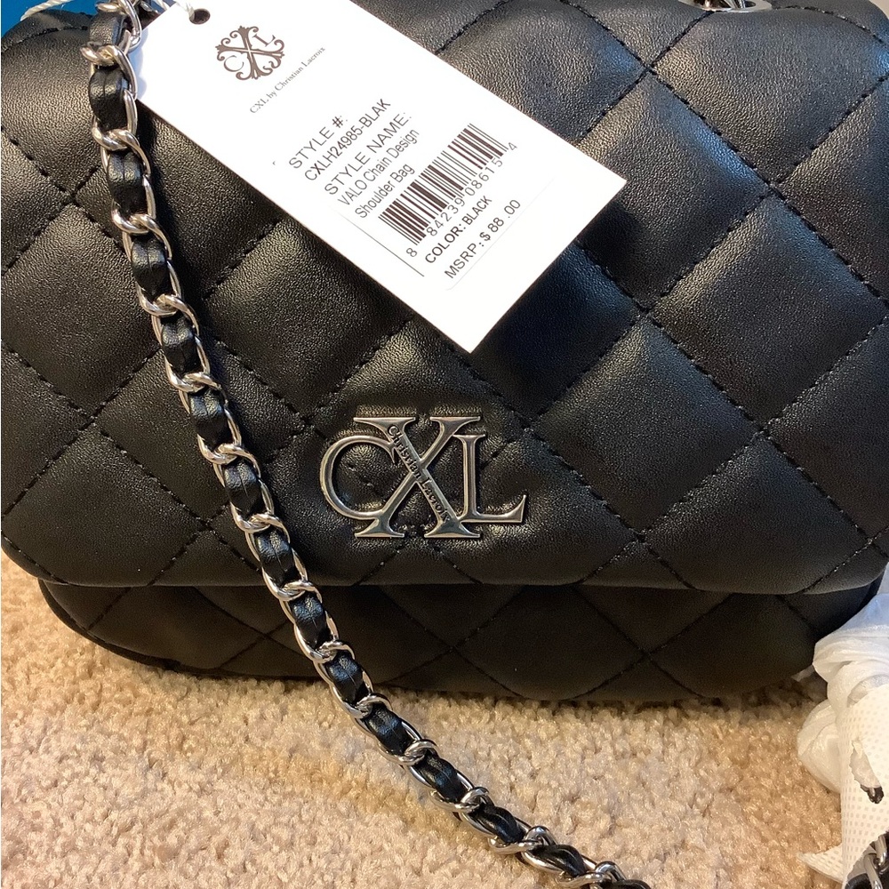 CXL by Christian Lacroix Quilted Black Crossbody Bag with Chain Strap